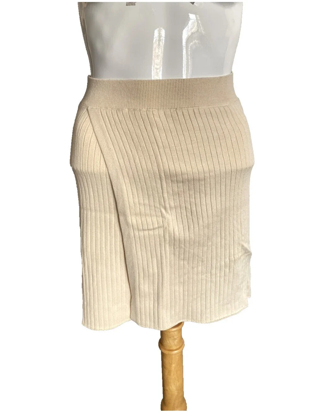 NWOT Free People XS Ribbed Knit Mini Skirt Cream Ivory Cotton Blend